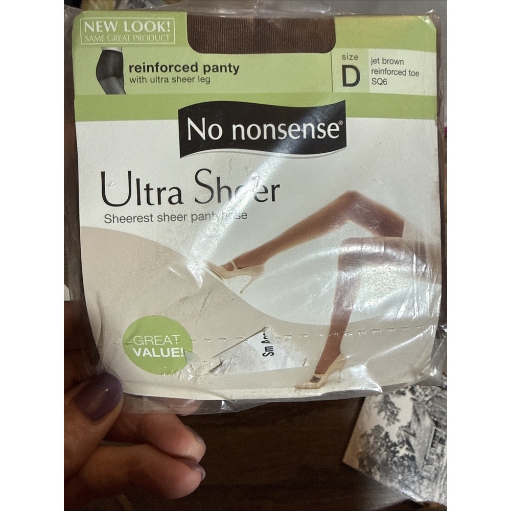 No Nonsense Ultra Sheer Pantyhose Size D Jet Brown Reinforced Panty and Toe